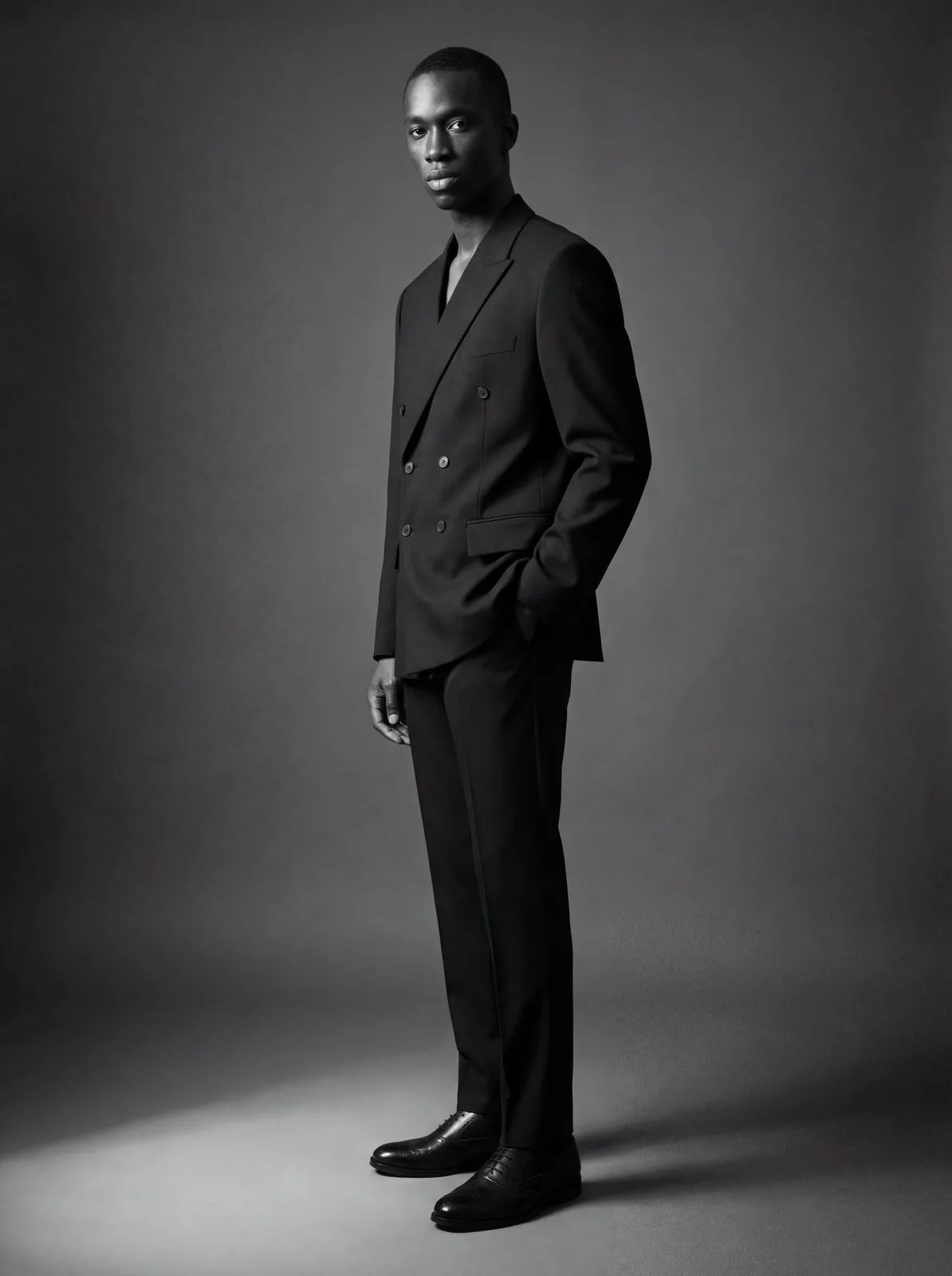 AI-rendered fashion editorial photography — tailored suit by Matte Visuals